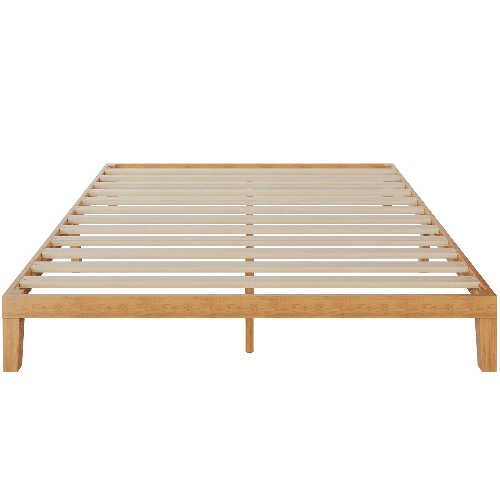 MAYEERTY Queen Wood Bed Frame - Natural Pine, Support Slats, Mattress Foundation​