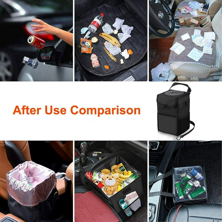 HOTOR Car Trash Can with Lid and Storage Pockets, 100% Leak-Proof Car  Organizer