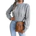 thumbnail image 1 of Sedceaty Women's Sweater Simple Solid Color Twist Knit Long Sleeve Round Neck Navel Length Breathable Pullover, 1 of 6
