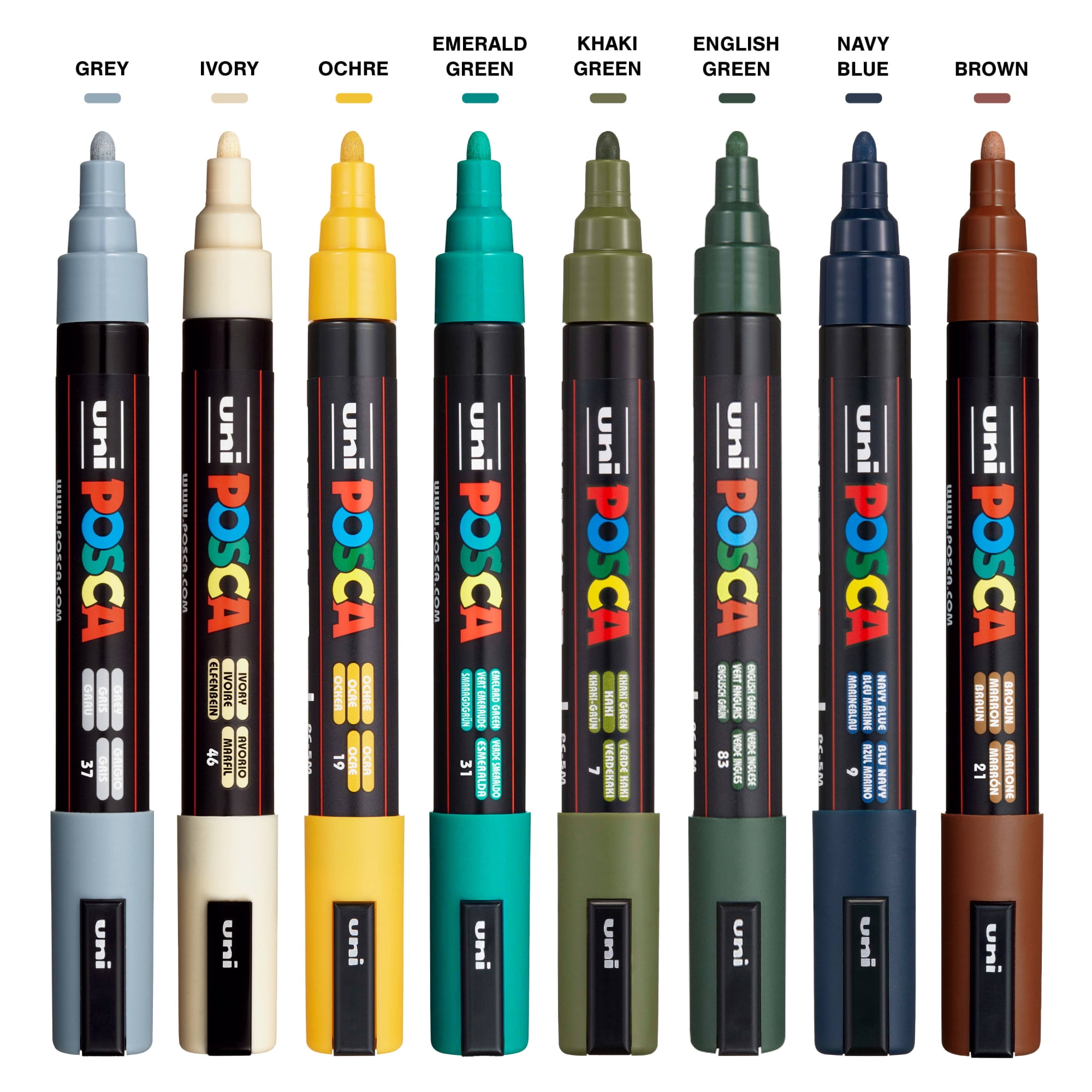 Uni POSCA PC-5M Water-Based Paint Markers, Reversible Medium Tip (1.8-2.5mm), Earthtone Ink Colors, 8 Count