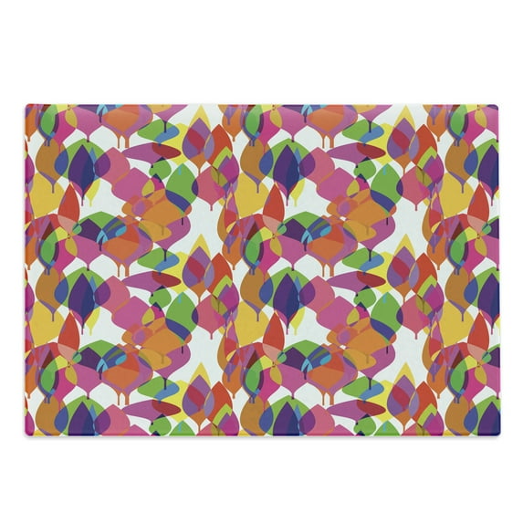 Colorful Cutting Board, Nature Inspired Botanical Motif with Abstract Quirky Leaves on Plain Background, Decorative Tempered Glass Cutting and Serving Board, in 3 Sizes, by Ambesonne