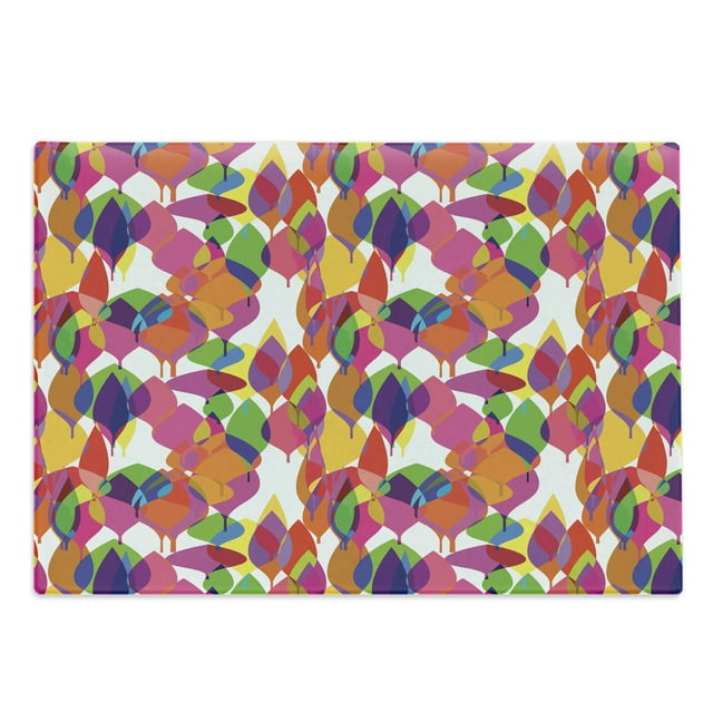 Colorful Cutting Board, Nature Inspired Botanical Motif with Abstract Quirky Leaves on Plain Background, Decorative Tempered Glass Cutting and Serving Board, in 3 Sizes, by Ambesonne
