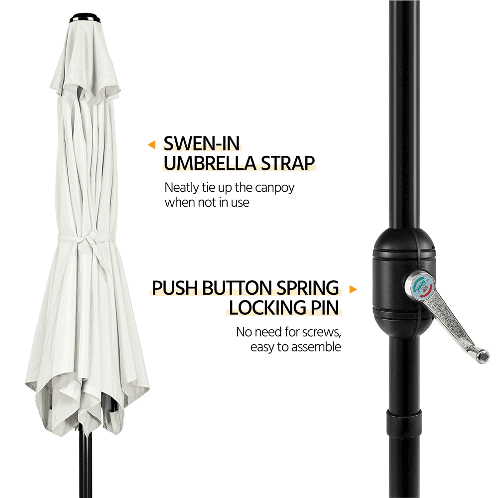 Renwick 9 Ft Outdoor Patio Umbrella with Push Button Tilt and Crank, Cream