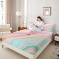 thumbnail image 5 of Feelyou Women Fashion Marbling Twin Sheet Sets, Dreamy Abstract Ombre Twin Fitted Sheet, Marble Artwork Pink Green Flat Sheet, Luxury Bedroom Decor, 3-Piece, 5 of 8