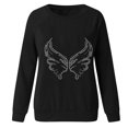 thumbnail image 3 of Mode Femmes Décontracté Col Rond Papillon Strass Manches Longues Hauts T-shirt, 3 of 5