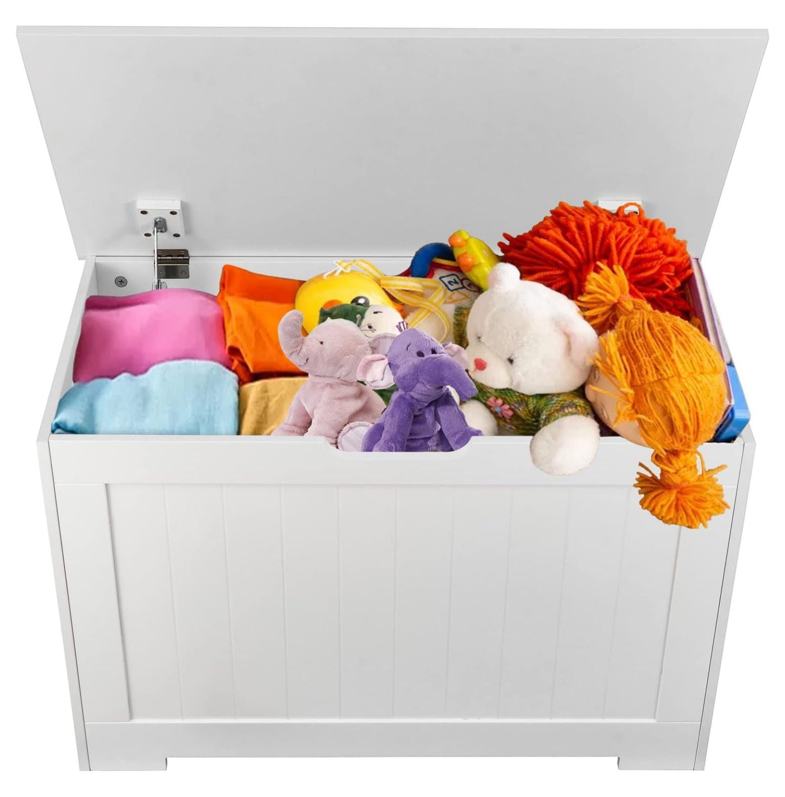 30'' Toy Box Storage Chest Trunk for Boys Girls Kids,Wooden Storage Bench Organizer Box Shoe Blanket Chest,w/2 Safety Hinges,for Living Room,Bedroom,Entryway(White)