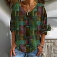 thumbnail image 2 of USSUMA Geometric Rhombus Print Womens Blouses and Tops Dressy 3/4 Sleeve Plus Female Tops Casual Western Ethnic Style Vintage T-Shirts Shirt for Women Trendy V Neck Tunic Plus Size, 2 of 8