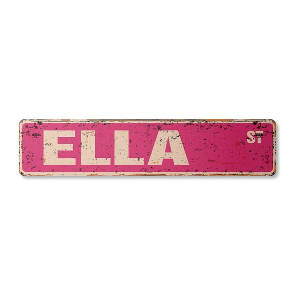 ELLA Vintage Aluminum Street Sign Childrens Name Room Metal Sign rustic metal tin | Indoor/Outdoor |  24" Wide