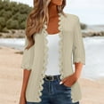 thumbnail image 2 of BODOAO Womens Lace Cardigan Fashion Lightweight 3/4 Sleeve Tops Coat Boho Solid Color Open Front Lace Cardigans Cardigans Summer Jackets Sweater Solid Color Beach Lace Side Thin Cover Up Khaki S, 2 of 6