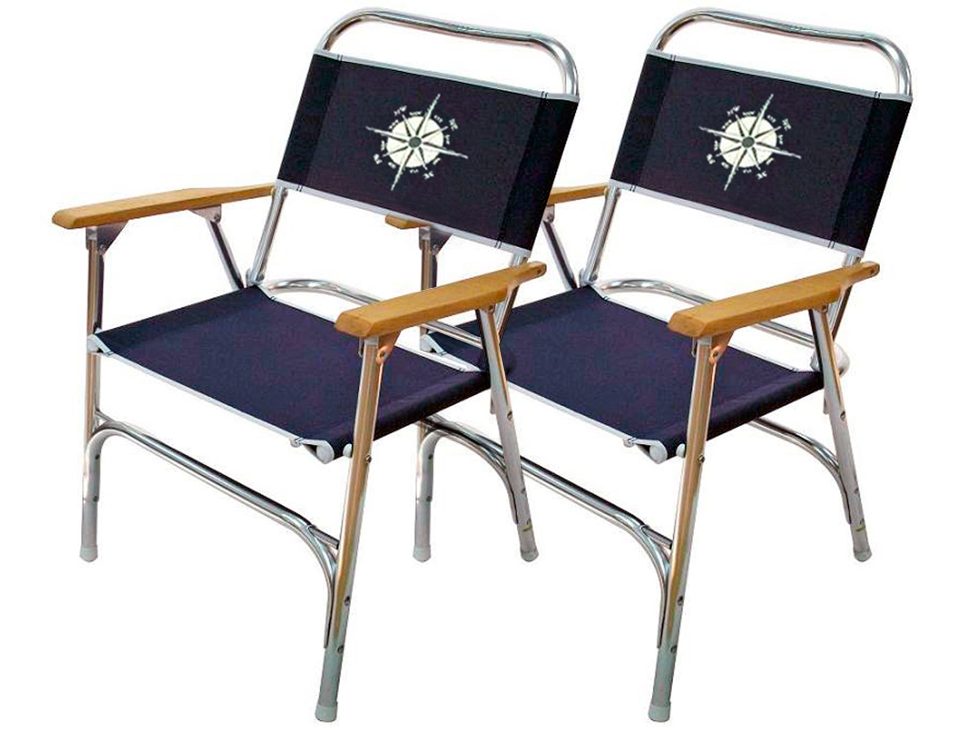 Marine Folding Deck Chair for Boat - Anodized Aluminum, Navy Blue - SET