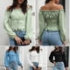 thumbnail image 3 of Camisa de mujer con hombros descubiertos, mangas largas con cordones en la cintura, corsé, camisas c Tomshoo  Extragrande, 3 of 7