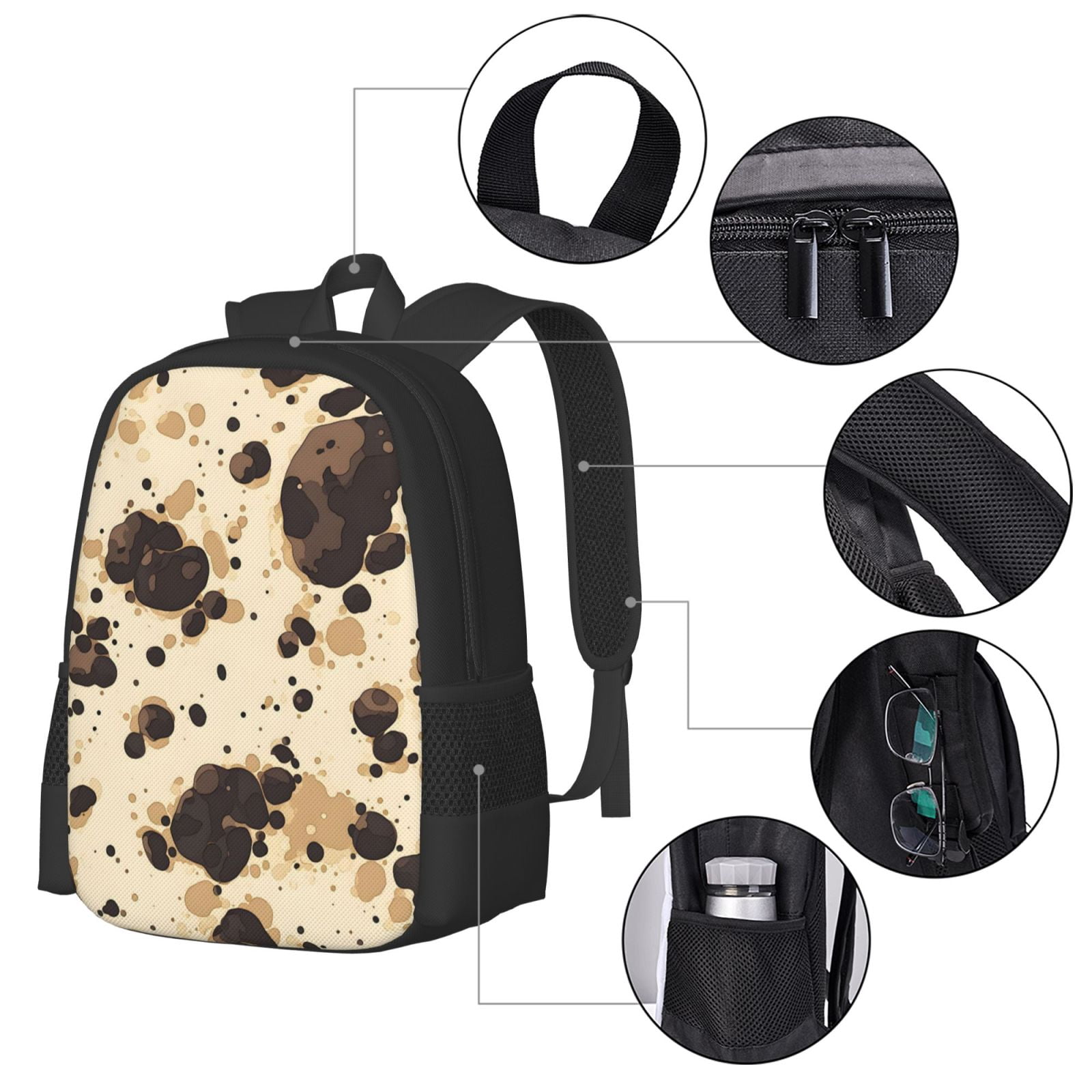 Large Capacity Backpack 16.5×12.5×5.5in Widened Shoulder Strap Design Main Bag Large Top Handle Belt Adjustable Shoulder Strap Milk Cow Print Style Sienna_1