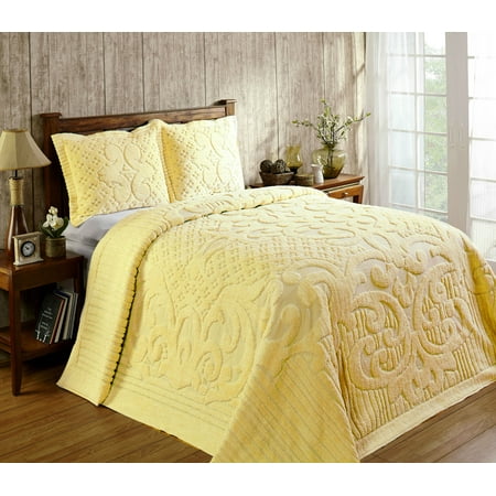 Queen Ashton Collection 100% Cotton Tufted Unique Luxurious Medallion Design Bedspread Yellow - Better Trends