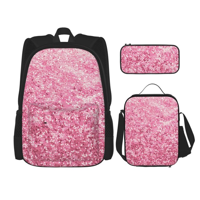 Balery Pink Glitter Mochila Escolar 3 en 1 para Niños - Mochila Resistente con Lonchera Térmica y Estuche - Mochila Escolar para Niños y Niñas