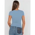 thumbnail image 2 of Womens Square Neck Short SleeveTops Spring Summer Slim Fit Tees Shirts, 2 of 4