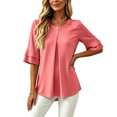thumbnail image 5 of ClodeEU Women's Round Neck Pleated 3/4 Sleeve Tunic Blouse Top,Casual Loose Shirt Watermelon Red,Women's Plus M, 5 of 6