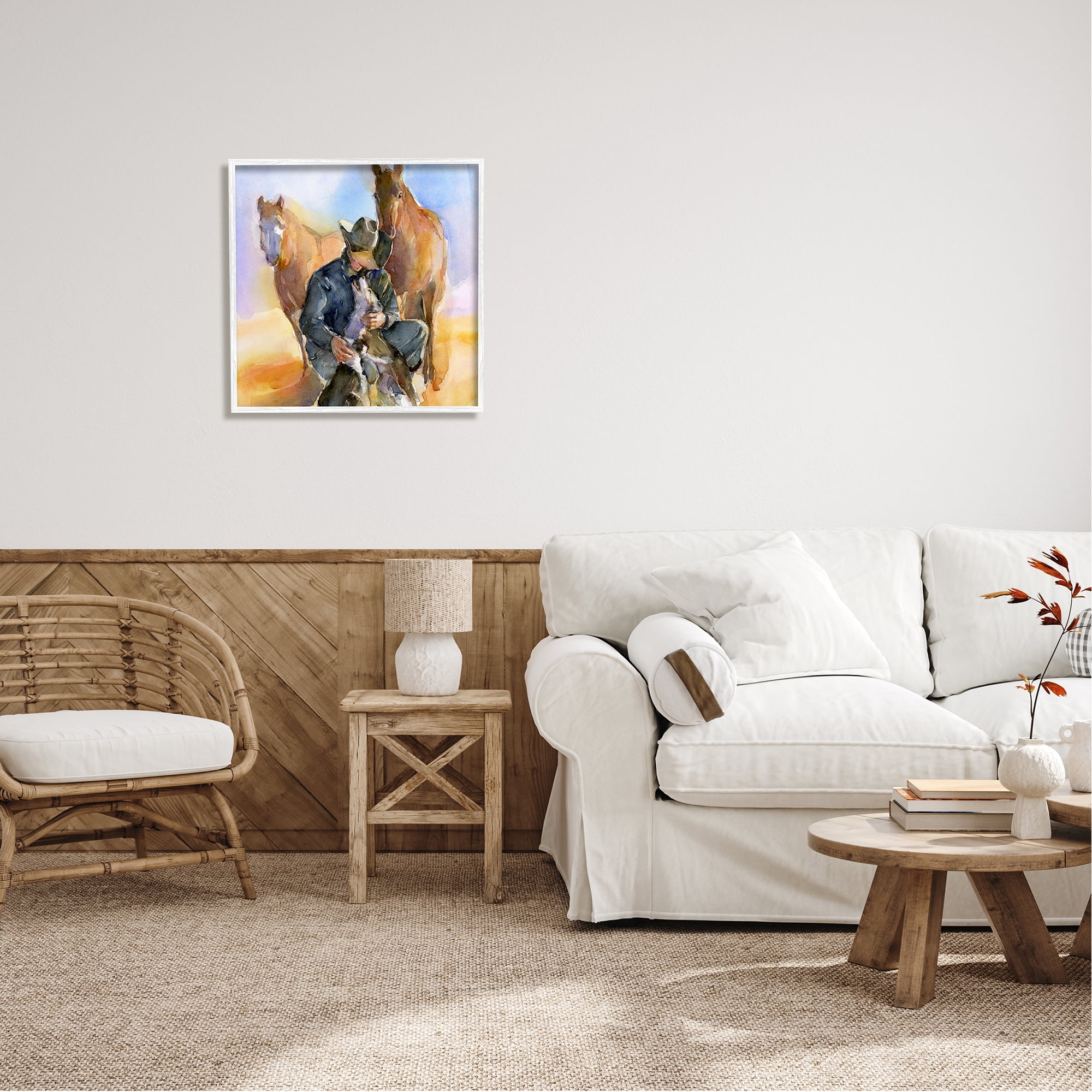 Stupell Industries Cowboy & Animals Watercolor Animals & Insects Painting White Framed Art Print Wall Art, 24 x 24