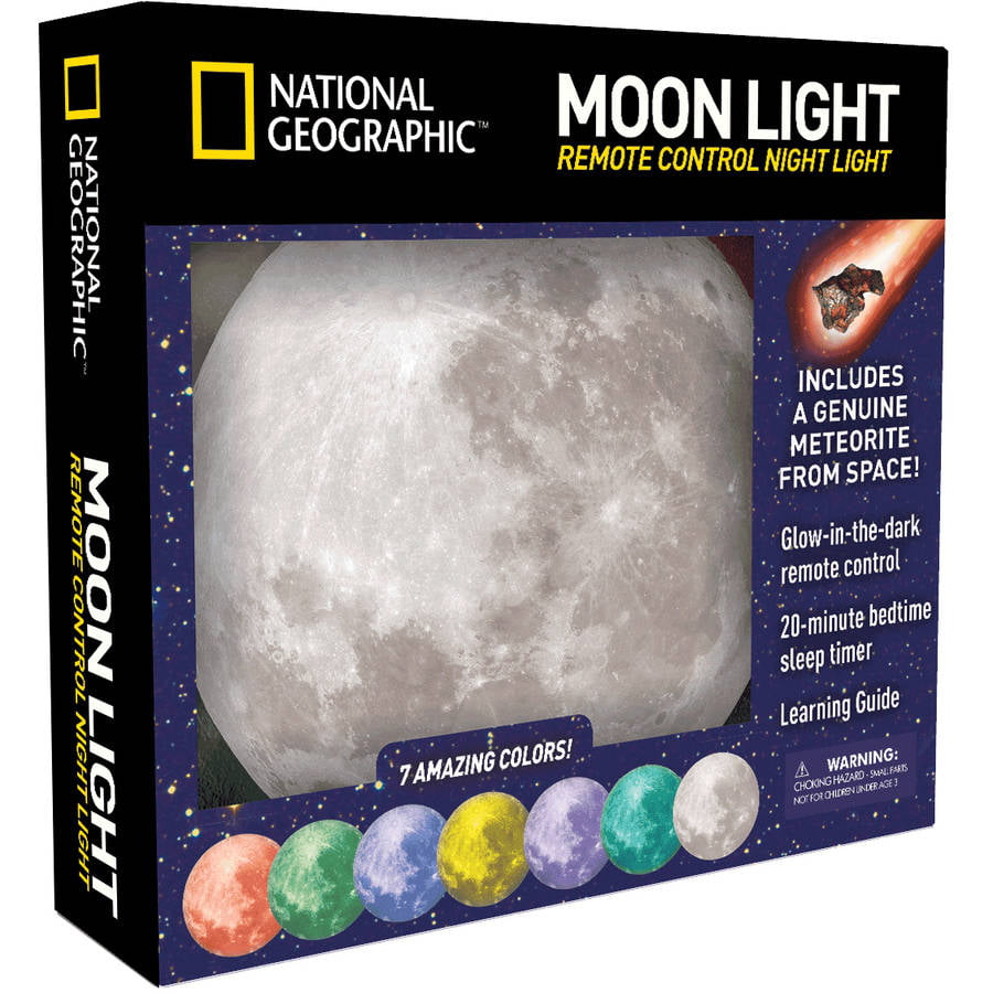 7 Couleurs et Mise en Veille programmable Lampe NGMOONLIGHT pour Enfant en Forme de Lune avec Adaptateur AC National Geographic 