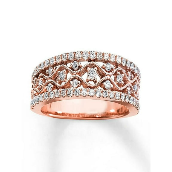 Antique Round Diamond Wedding Ring Band in Rose Gold