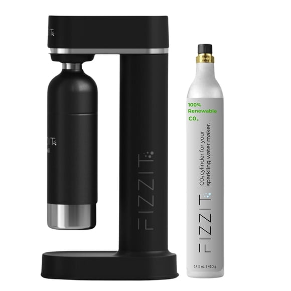 Máquina de agua con gas FIZZIT, botella negra de acero inoxidable de 1 litro