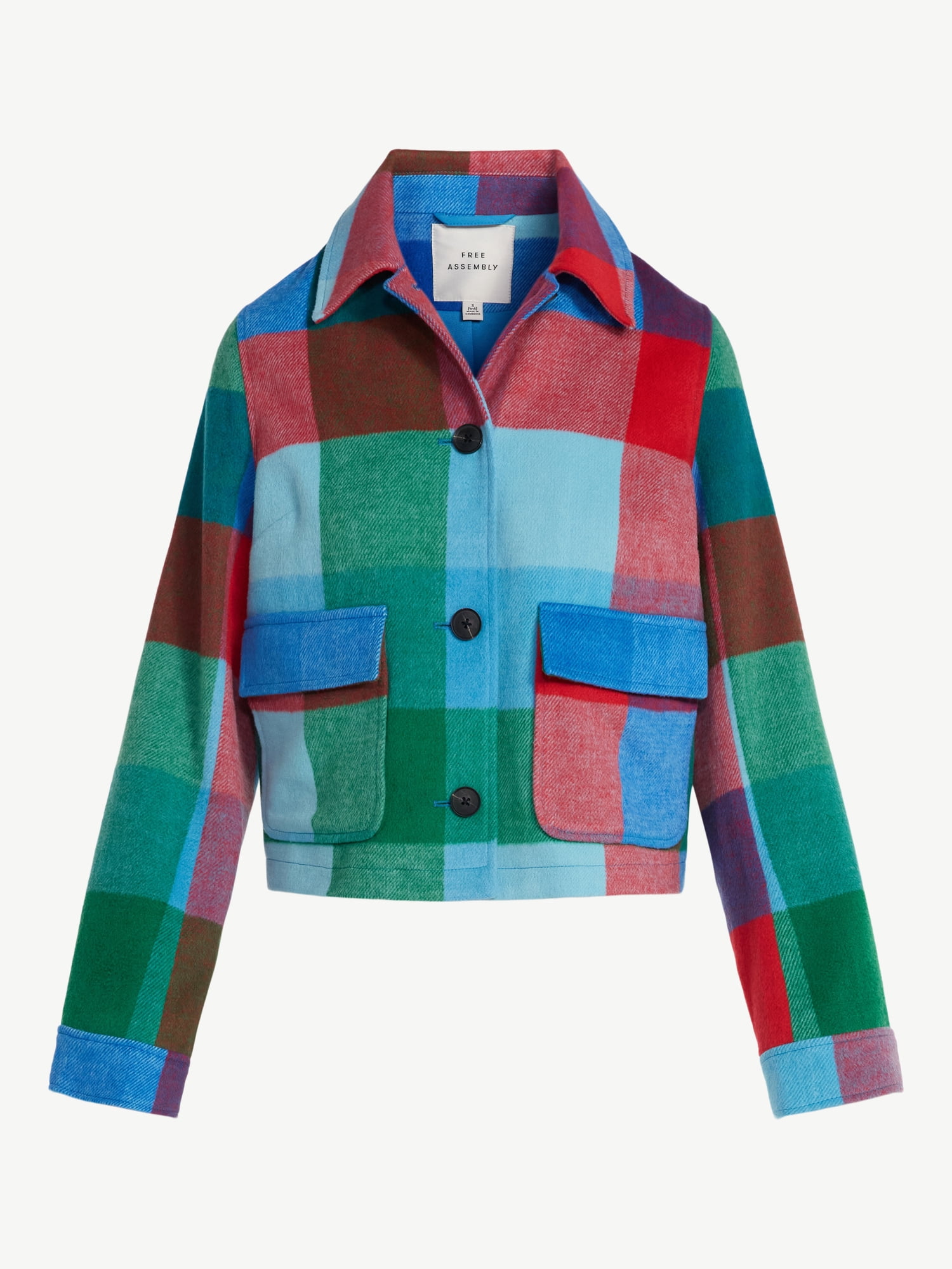 Free Assembly Women's Plaid Cropped Chore Jacket, Sizes XS-XXL
