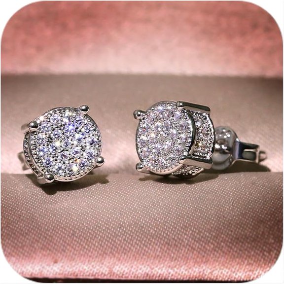 DESIGNICE Women Synthetic Diamond Earrings,18K White Gold Plated Round Square Cubic Zirconia Hypoallergenic Studs Earrings