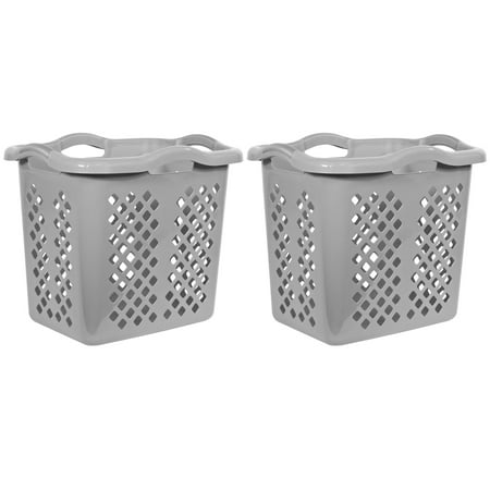 Home Logic 2 Bushel Lamper Plastic Laundry Basket with Silver Handles, Cement, 2 Pack