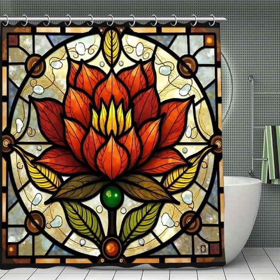 Shower Curtain" Stained Glass Flower  Colorful Leaves  Intricate Design  Artistry