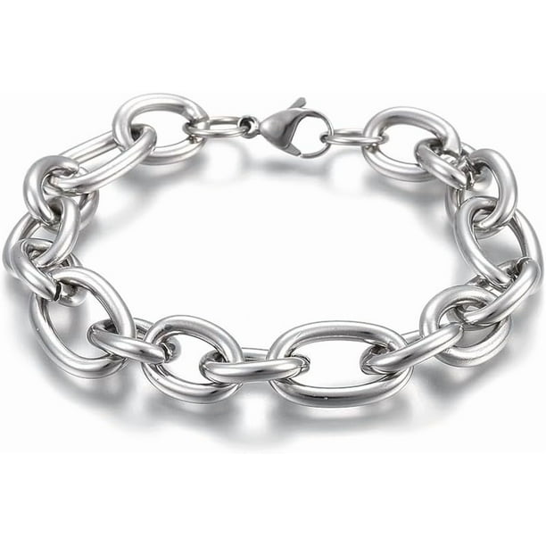 Pulsera genérica de acero inoxidable con cadena de color, cierre de mosquetón, 21 cm (8-1/4 pulgadas), moderna, unisex, para adultos (1 unidad).