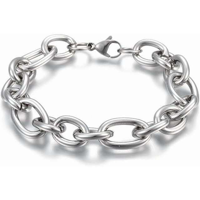 Pulsera genérica de acero inoxidable con cadena de color, cierre de mosquetón, 21 cm (8-1/4 pulgadas), moderna, unisex, para adultos (1 unidad).