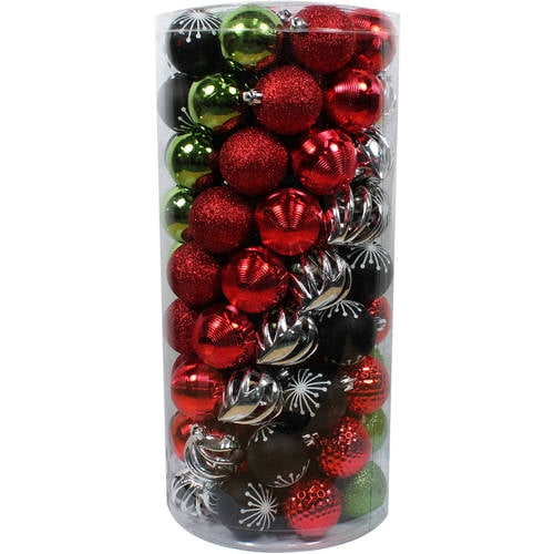 Holiday Time Christmas Ornaments Shatterproof, Set of 101
