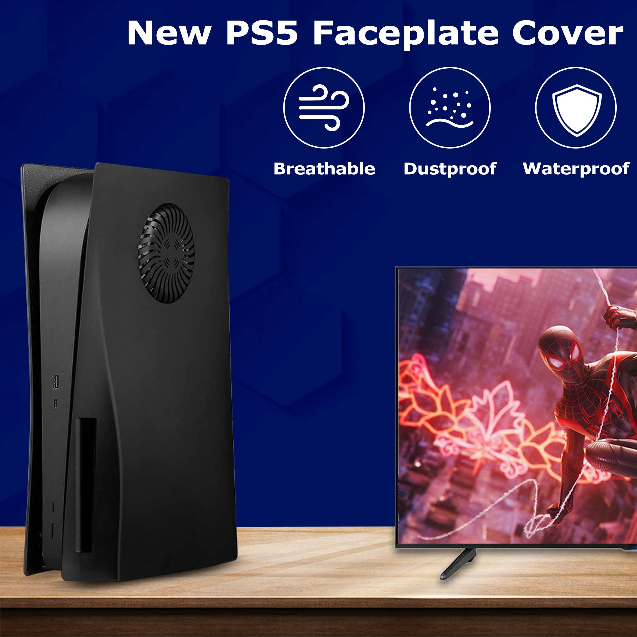 Faceplate for Original PS5 Disc Edition, PS5 Cover Plates with Cooling Vents & Dust Filter, Black