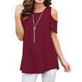 thumbnail image 3 of Mittory Womens Cold Shoulder Tops Short Sleeve Dressy Casual Shirts Summer Fashion O Neck Basic Tees, 3 of 6