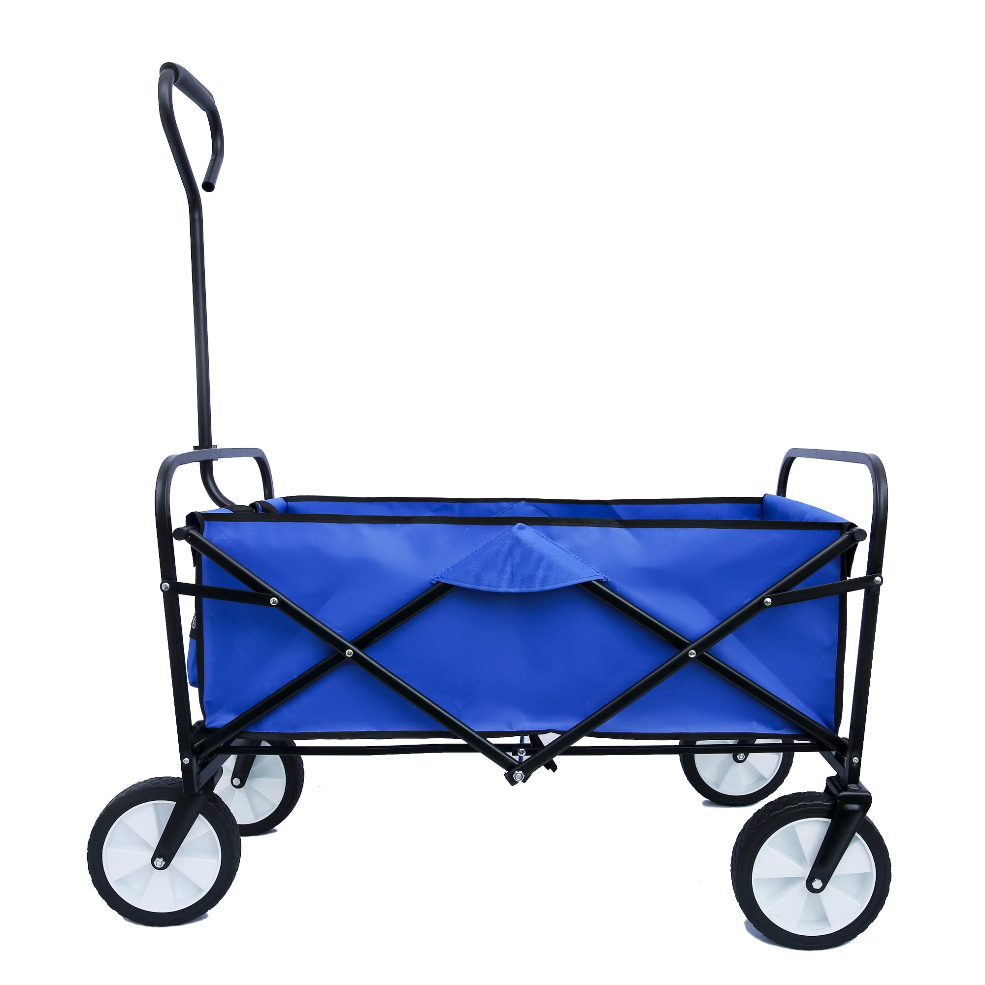 Double Fabric Rubber Wheels W/Brake and Drink Holder SNAN Collapsible Utility Wagon Heavy Duty Folding Outdoor Garden Cart Picnic Sports Suit for Garden Blue Camping Adjustable Handles 
