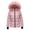 Pink, variant on Womens Winter Quilted Puffer Jacket Short Contoured Waist Hood Faux Fur Long Sleeve Rib Cuffs Casual Cold Weather Coat Mint Green 4XL