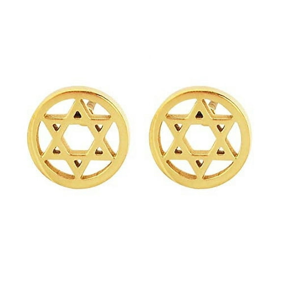 Womens Yellow-Tone Stainless Steel Star of David Stud Earrings