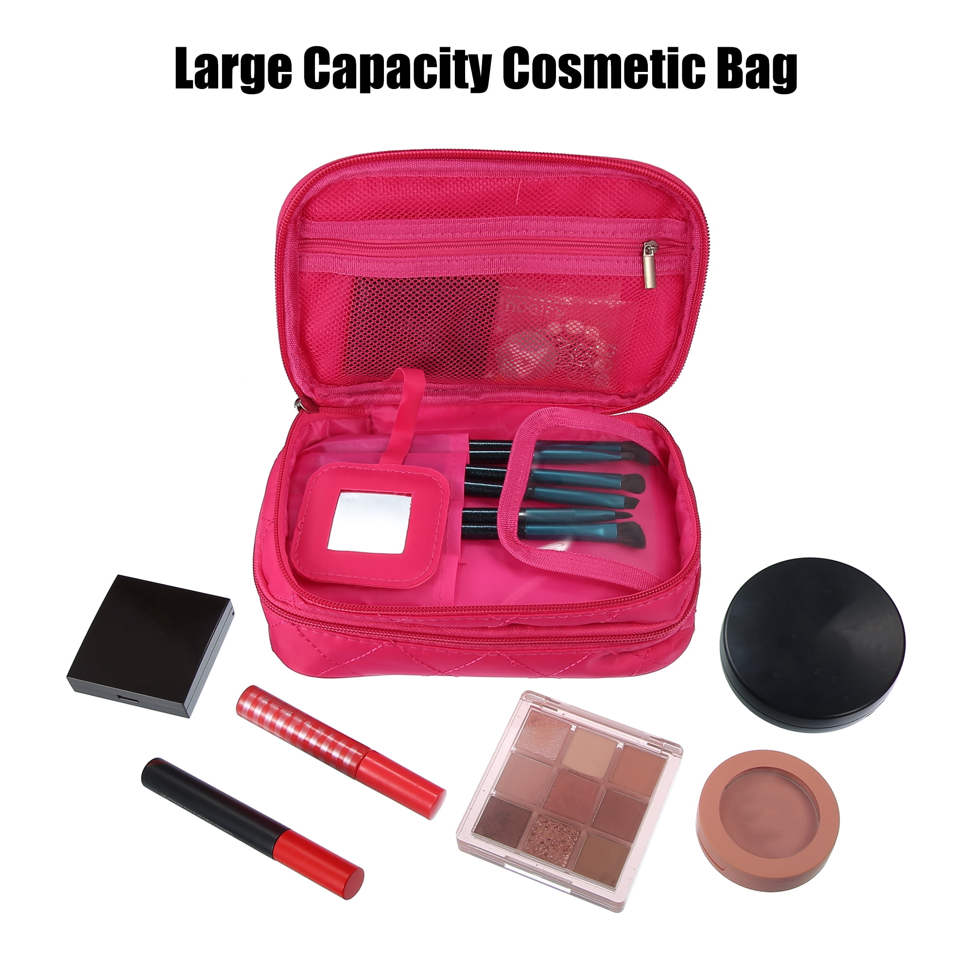 Unique Bargains Floral Makeup Bag Zipper Flower Cosmetic Pouch Rose Red