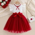 thumbnail image 2 of AINIYS Girls Short Sleeve Tulle Trimmed Dress With Crew Neck And Hidden Back Zipper Lightweight Fabric For Costume Party And Playtime Red 5 Years, 2 of 5