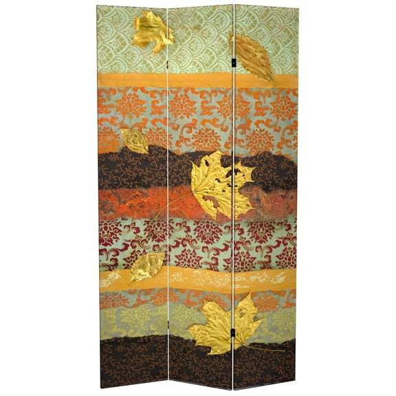Oriental Furniture 7 ft. Tall October Gold Canvas Room Divider - 3 Panel