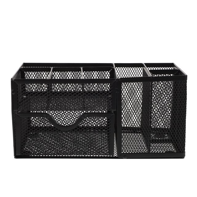Mesh Desk Organizer With Multiple Compartments And Drawer Office Supplies Black Rectangular Stationery Storage Holder For Desk