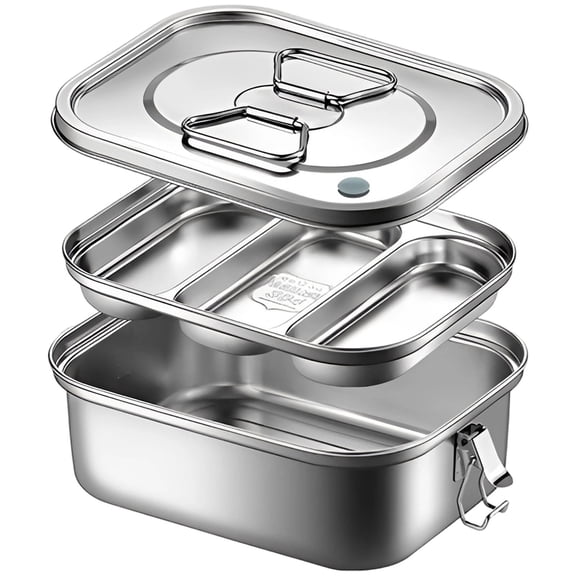Food Storage Food Storage Containers Meal Prep Containers Airtight Food Storage Stainless steel double-layer lunch box, large three compartments Stainless Steel