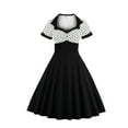 thumbnail image 2 of SWSMCLT Women's Midi Dresses 1950s 60s 20s A Line Ruched Vintage Short Sleeve Dress 50s High Waist Casual Date Night Swing Dress Black Small, 2 of 4