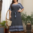 thumbnail image 4 of Robes Maxi pour Femmes 2023 Grande Taille Femmes Décontracté Ample Manches Courtes Col Rond Imprimé Floral Robe Taille Manches Courtes Robe en Liquidation, 4 of 4