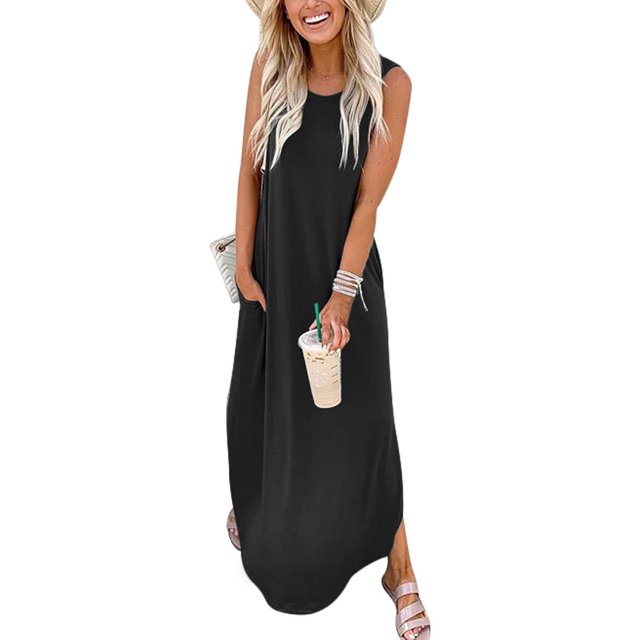 Vestido ANRABESS sin mangas de verano maxi negro grande