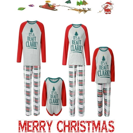

Sunisery Matching Family Christmas Clothes Set Tree Pullover Tee Plaid Pants Homewear Women Men Kids Baby Loungewear Holiday Outfits
