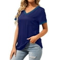 thumbnail image 5 of JINMGG Womens Tops under $5 Women's Fashion Patchwork Short Sleeve Tops V Neck Casual Packets Shirts Loose Blouse Navy L, 5 of 8