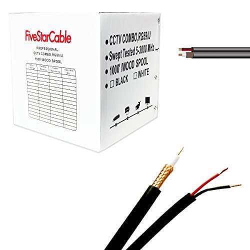 Five Star Cable RG59 500 ft Siamese Combo CCTV Coaxial Video Power Cable Black - 20AWG RG59 + 18/2 18AWG Power Cable (500 Ft, Black)