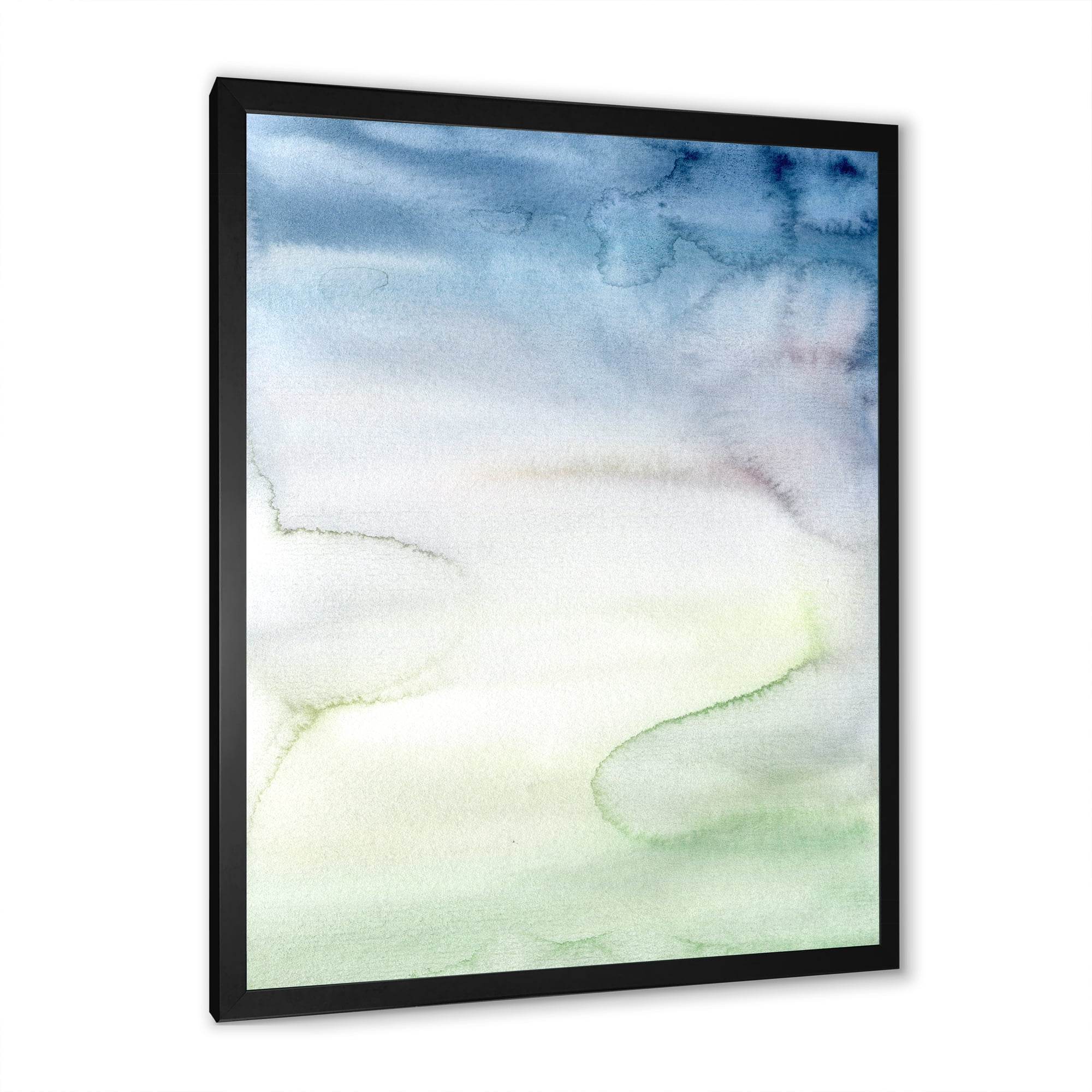 Designart 'Pastel Abstract With Green Dark Blue and White Spots' Modern Framed Art Print