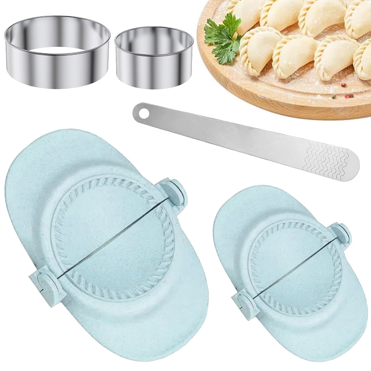 Gpoty 5Pcs Dumpling Maker Plastic Dumpling Press,Pot Sticker Mold Maker  Wrapper, Dough Pie Pastry Cutter Kitchen Gadget,beige 