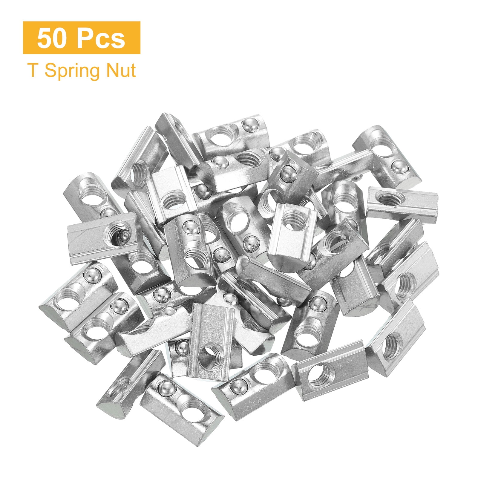 Uxcell M8 T Spring Nut, 50 Pack 4040 Series Half Round Roll in Spring Nut, Carbon Steel Nickel Plated Roll Ball Elastic Nut with Slot 8mm for 4040 Series Aluminum Extrusion Profile